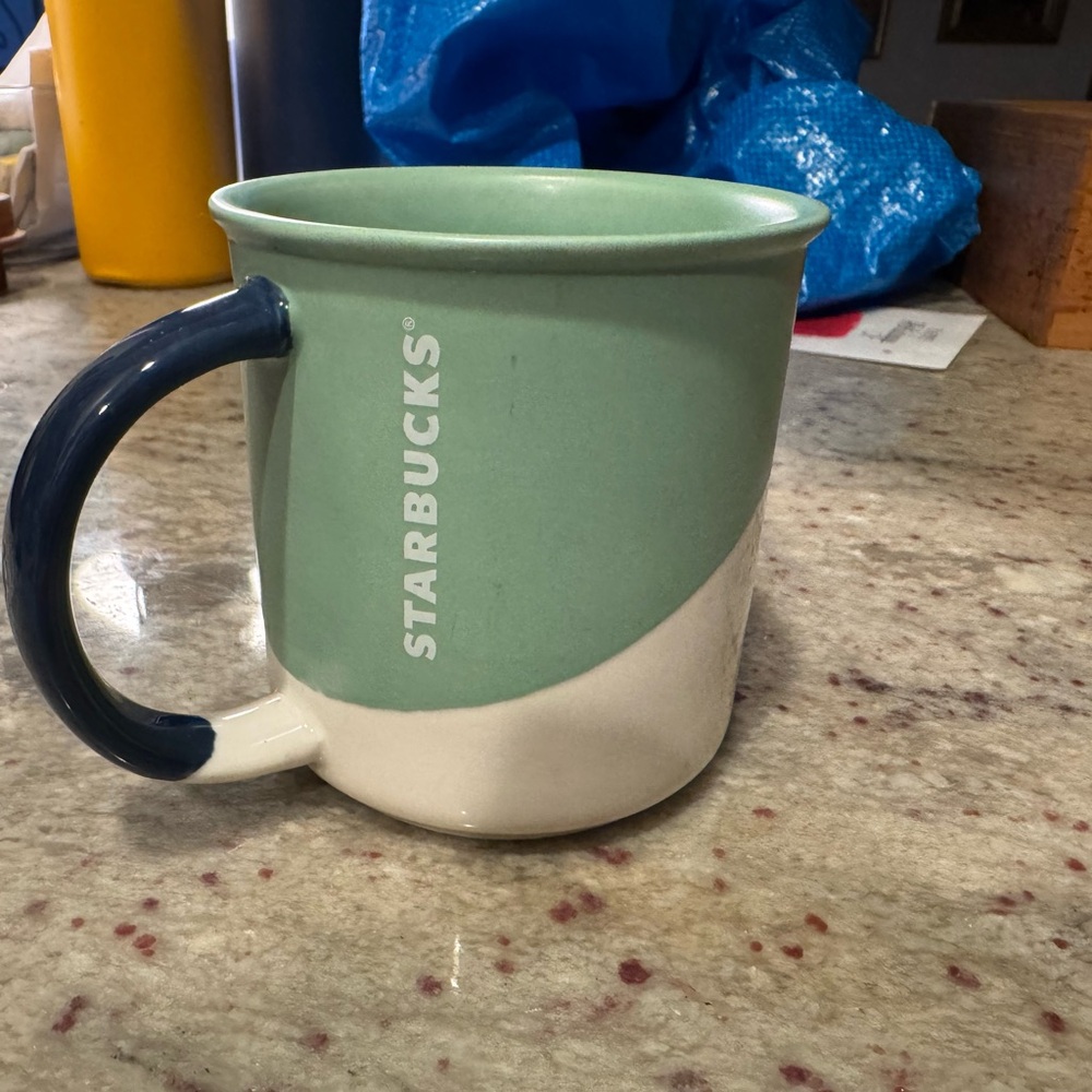 Starbucks Green Blue and White Ceramic Mug - 12 oz